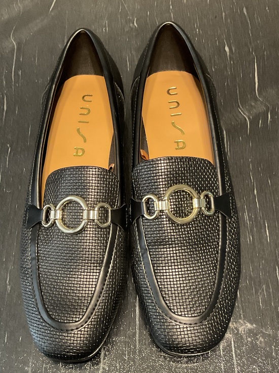 Unisa | Shoes | Unisa Black Textured Loafers With Gold Bit | Poshmark